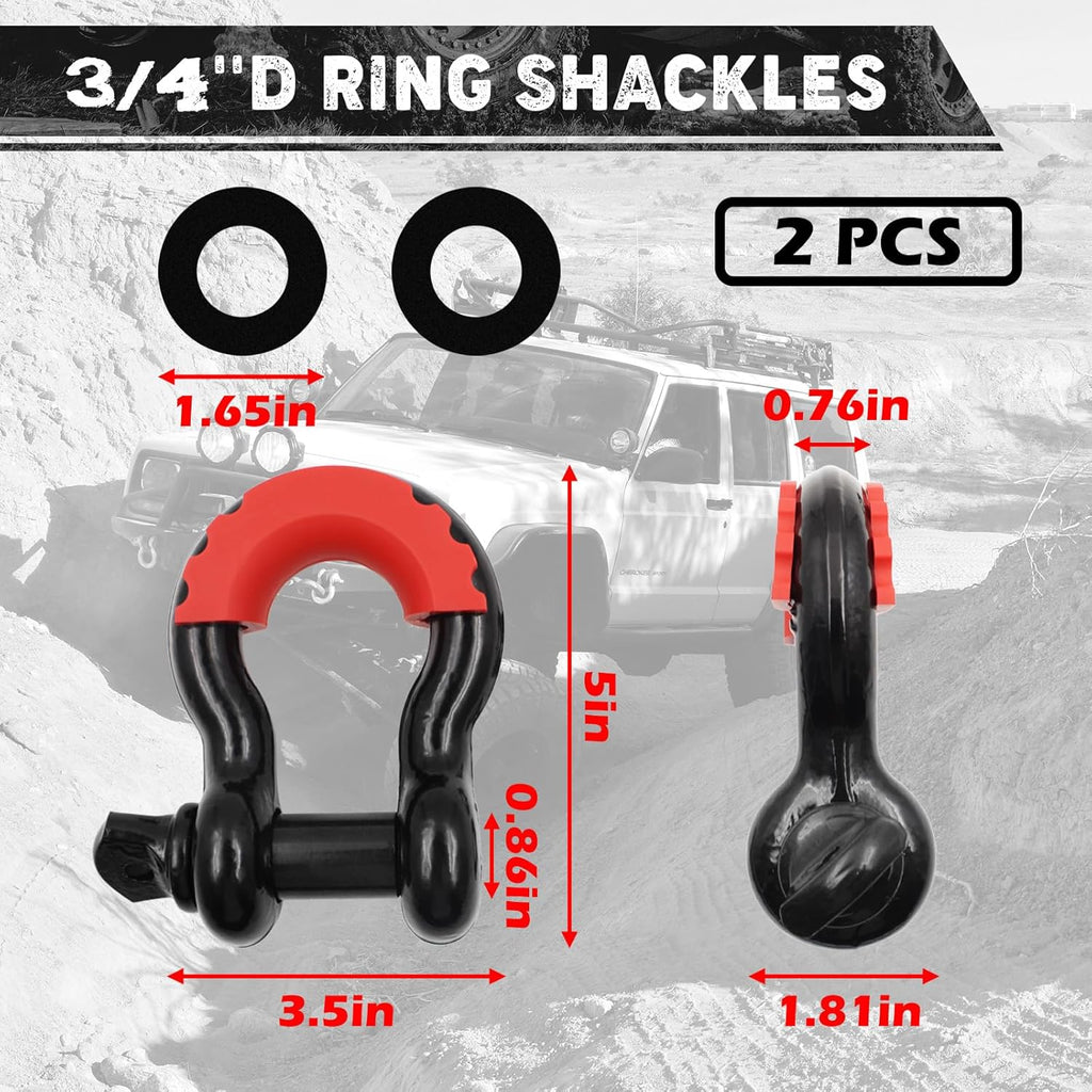 Offroad Recovery Kit, 3" x 30 ft Tow Recovery Strap, 1pcs Hitch Receiver, 2pcs 3/4" D-Ring Shackles with Storage Bag for Truck Jeep SUV ATV