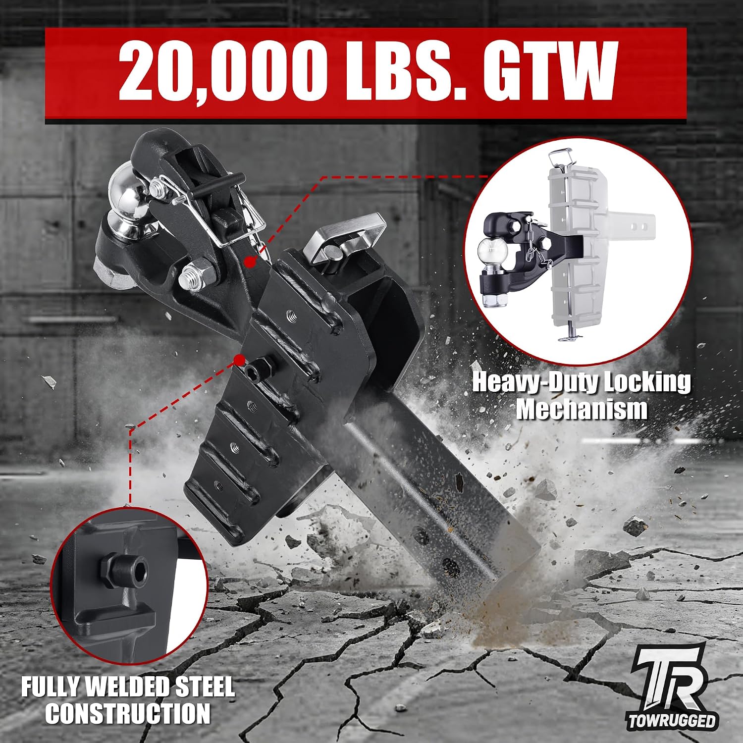 2-5/16"Ball Pintle Attachment Bundle with Adjustable Channel Mount Hitch, 6-7/16" Drop 6-5/8"Rise 20,000 LBS 2.5" Receiver