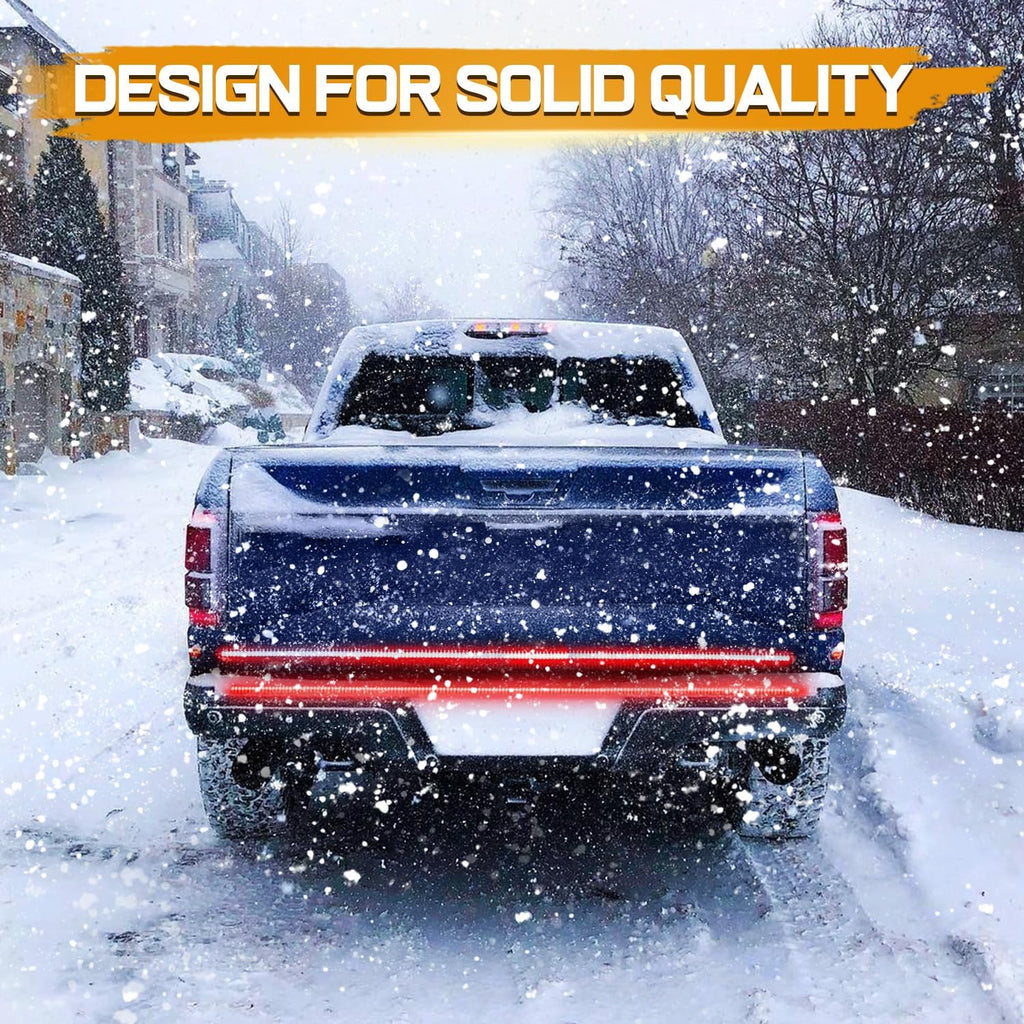 60 Inch LED Truck Tailgate Light Strip Quad Row Bed Tail Light 5 Function Red Brake, White Backup Reverse, Red Turn Signal Strobe Light for Pickup Trucks SUV RV Van Dodge Ram