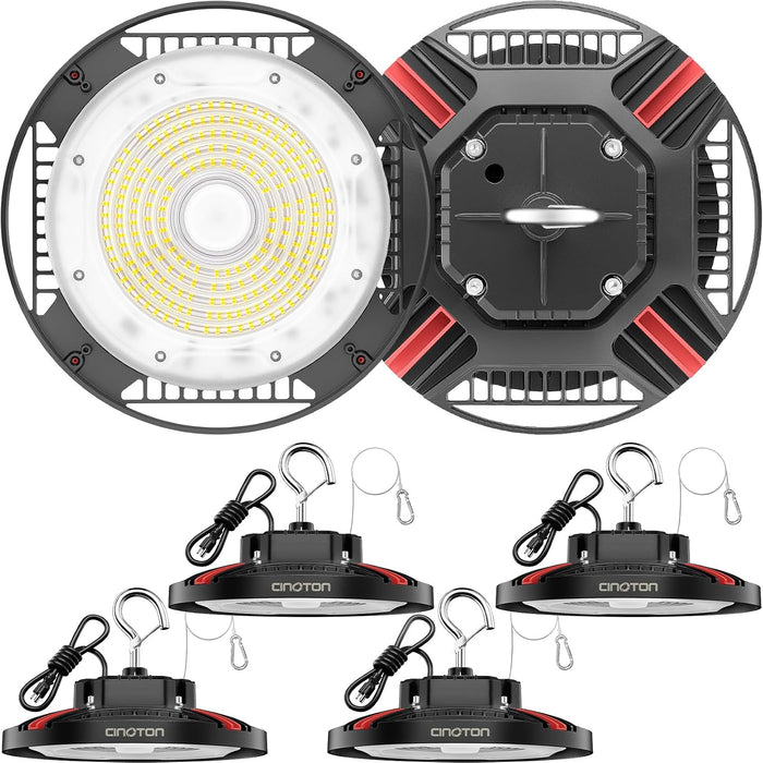 100W UFO LED High Bay Light, Aluminum LED Shop Lights with 15000LM, 5000K Commercial Bay Lighting for Warehouse Garage Workshop Factory Hall, 6' Cable & Safety Rope, ETL Listed 4 Pack