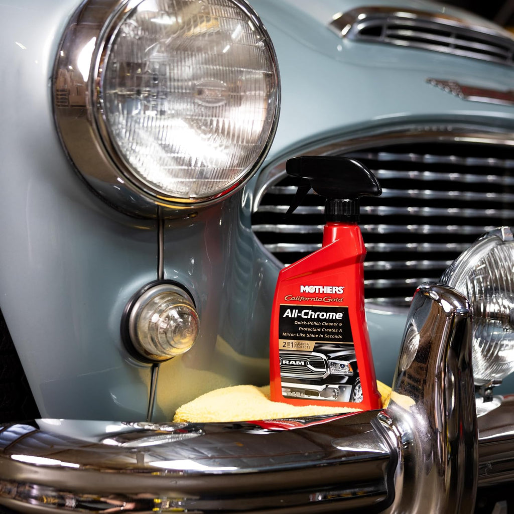 Mothers California Gold All-Chrome, 12 oz. – Cleans & Polishes Chrome, PVD & Chromed Plastics, Removes Fingerprints, Bugs, Water Spots & Smudges, Leaves a Brilliant Shine & Protective Barrier (05222)