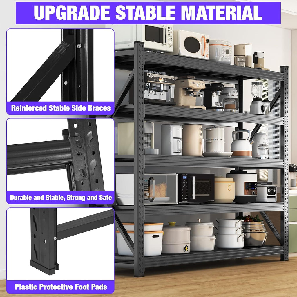 metal garage shelving unit, heavy duty 5-tier adjustable, close-up detail