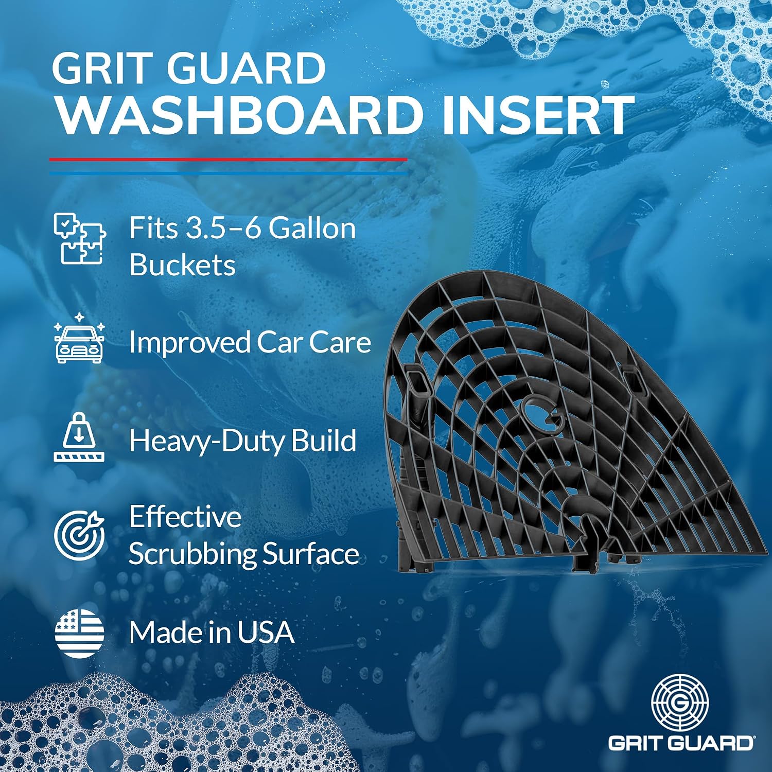 Grit Guard Washboard Bucket Insert, Removes Dirt from Wash Mitt for Car Detailing, Attaches to Grit Guard Insert, Fits Most 3-6 Gallon Car Wash Buckets - Black - Made in the USA