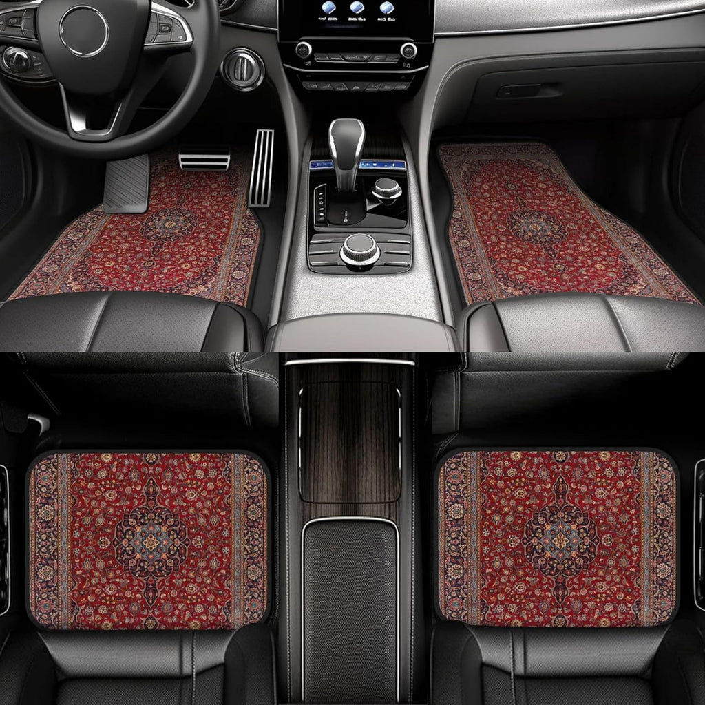 Car Floor Carpet Set of 4 Piece Elegant Retro Modern Vintage Persian Auto Interior Floor Mats Durable Front & Rear Carpets for Car Truck SUV & Van,Car Accessories Decoration