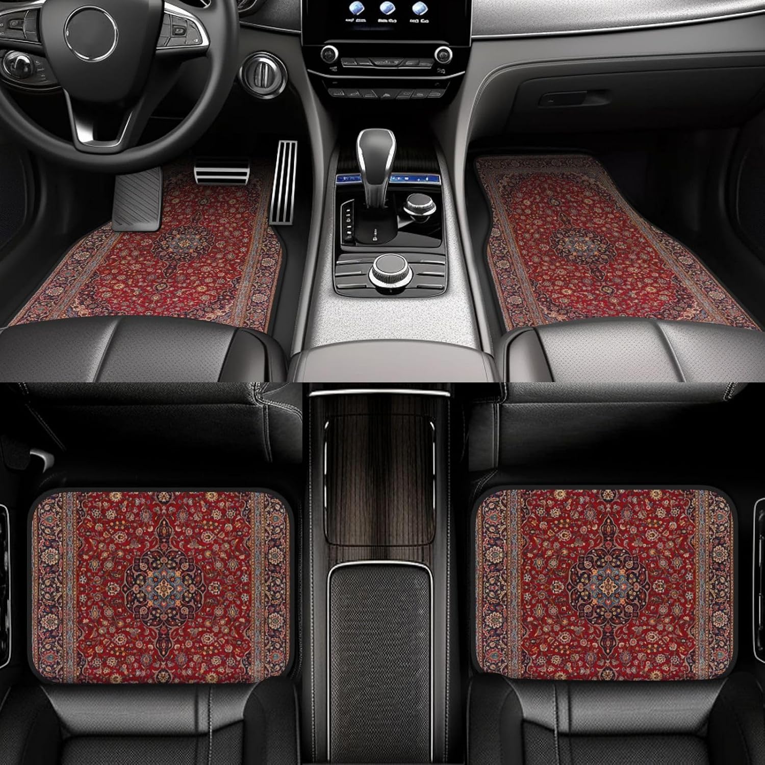 Car Floor Carpet Set of 4 Piece Elegant Retro Modern Vintage Persian Auto Interior Floor Mats Durable Front & Rear Carpets for Car Truck SUV & Van,Car Accessories Decoration