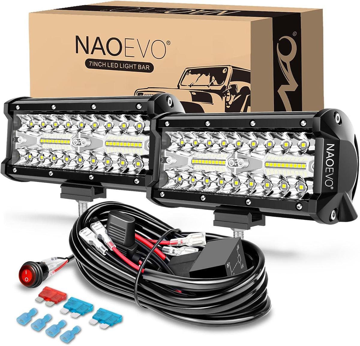 naoevo 7 inch led light bar, white off, main product view