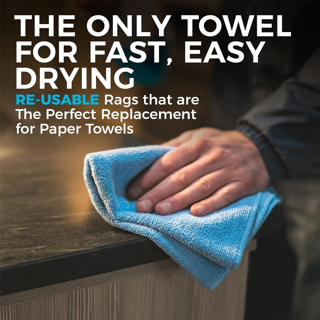 The Rag Company - All-Purpose Microfiber Terry Cleaning Towels - Commercial Grade, Highly Absorbent, Lint-Free, Streak-Free, Kitchens, Bathrooms, Offices, 300gsm, 16in x 16in, Grey (12-Pack)