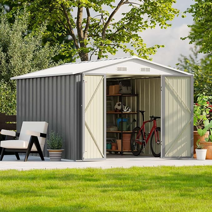 Patiowell 8x10 FT Outdoor Storage Shed, Large Garden Tool Metal Shed by Patiowell