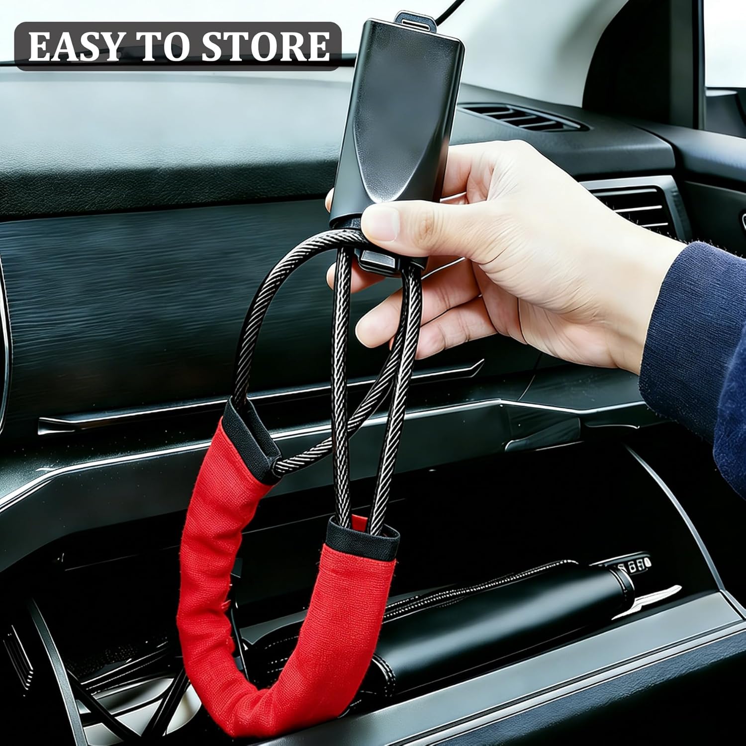 Car Steering Wheel Lock, Reliable Club Steering Wheel Lock Anti-Theft Device with 3 Keys, Max 17 Inch Length, Fits Most Vehicles, Trucks, SUVs, Vans, Golf Car Security Device - Red