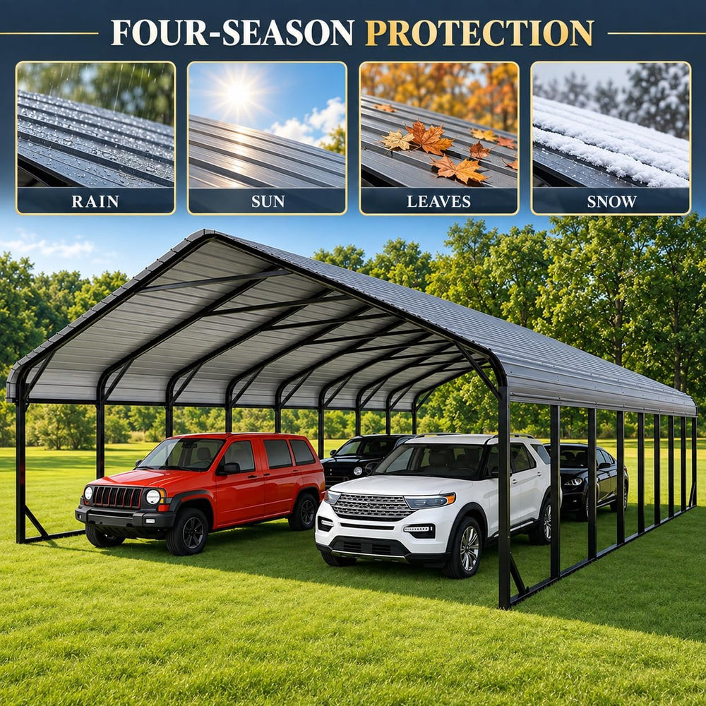 Gray 20x40 FT Large Heavy Duty Metal Carport