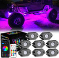 8 Pods Rock Lights w/Bluetooth & Wireless Remote Control LED Rock Light Kits Multicolor Underglow Wheel Well Lights for Truck Pickup Wrangler UTV ATV SUV Boat