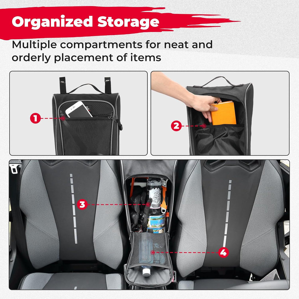 KEMIMOTO Center Bag 1.7 Gal Multi-Pockets 1680D Compatible with CFMOTO ZForce 950 HO, HOEX 2022-2024/20-22 ZForce 950 Sport G1 UTV Cab Pack Center Seat Bag Water Resistant Organized Storage