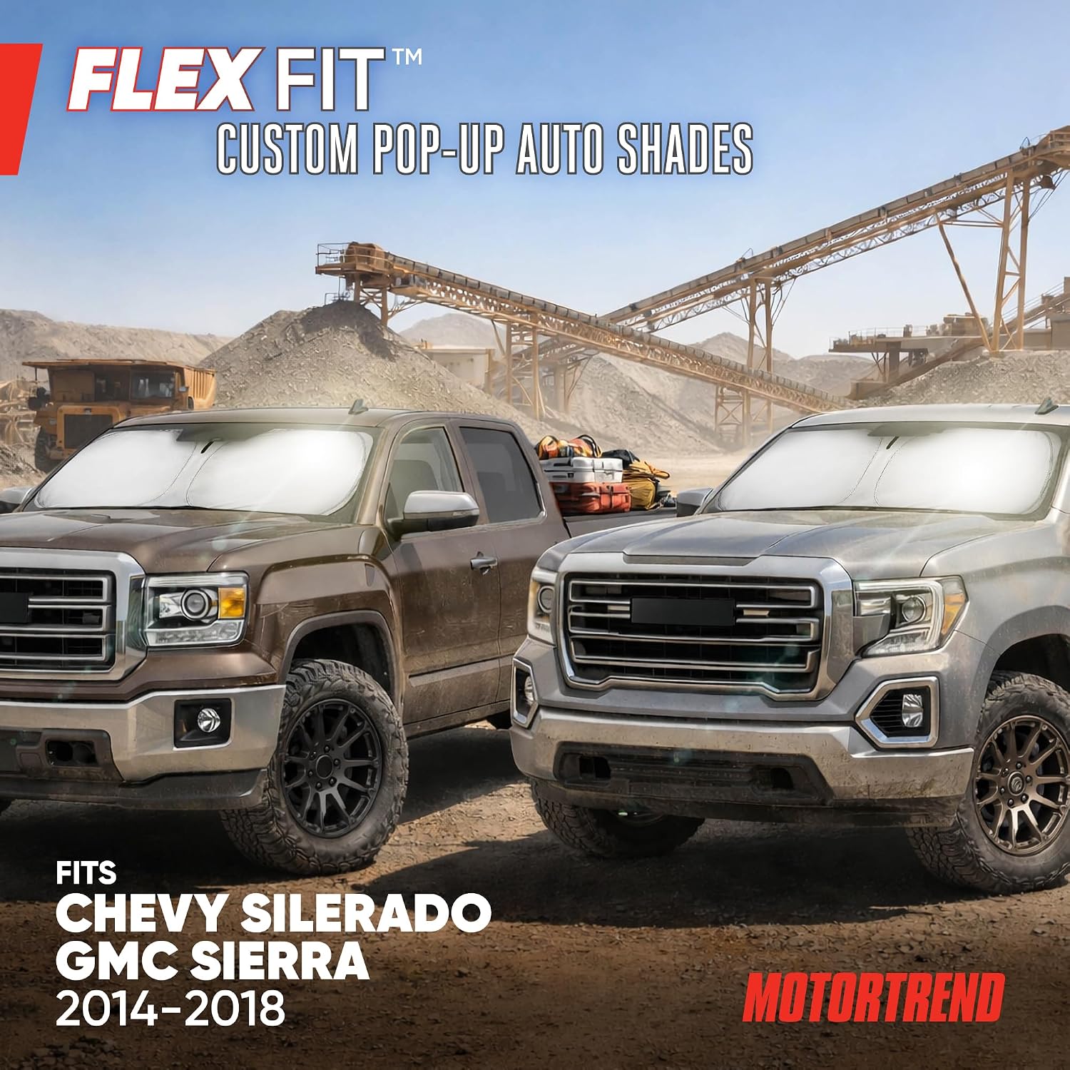 Motor Trend Custom Fit GMC Sierra & Chevy Silverado Windshield Sun Shade - Fits All (2014-2018) Trims - Car Windshield Sunshade Sierra & Silverado Accessories - Automotive Interior Protection
