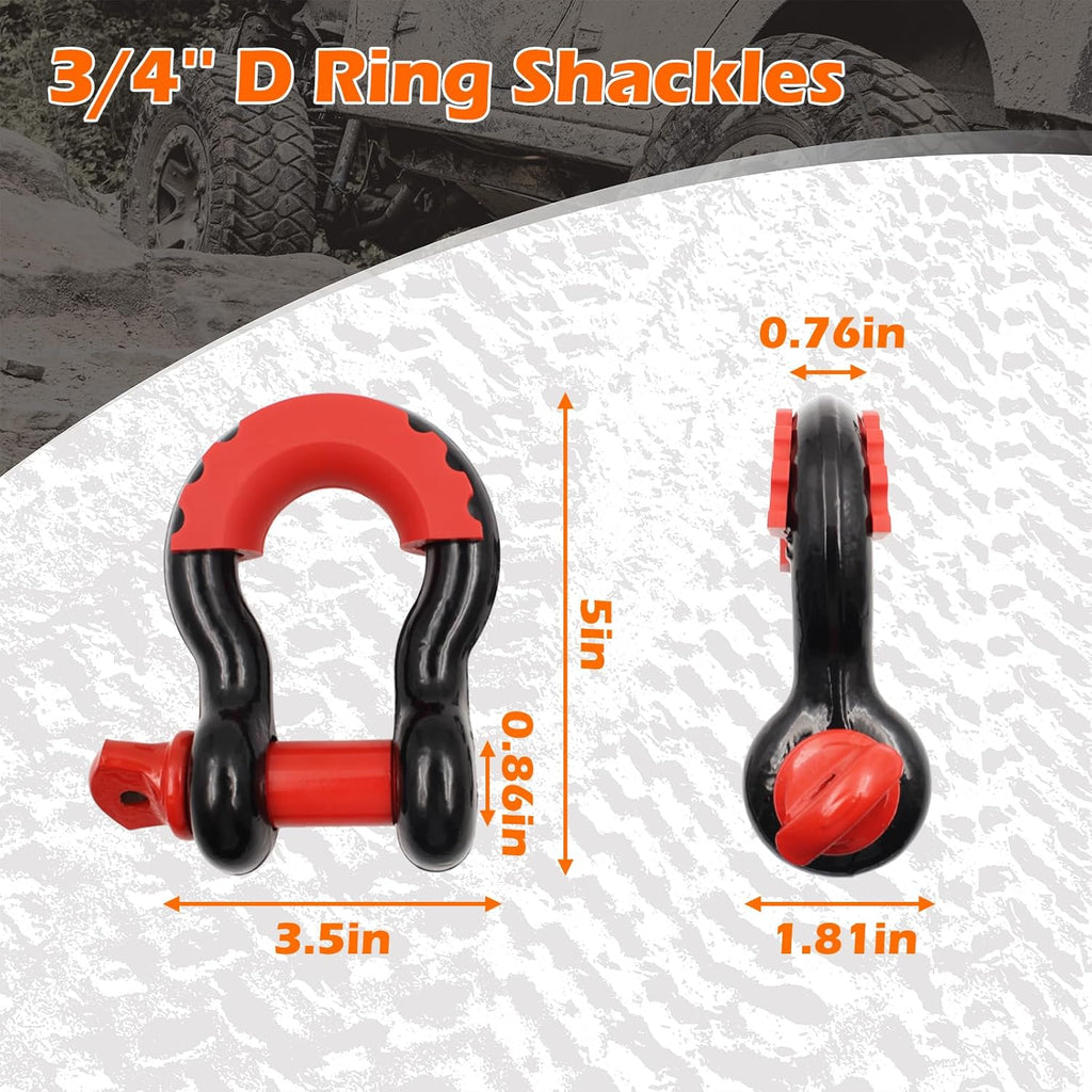 Offroad Recovery Strap Kit, 3" x 30ft Tow Strap+10 Ton Snatch Block Pulley+D Ring Shackles+Bag, 4x4 Winching Accessories