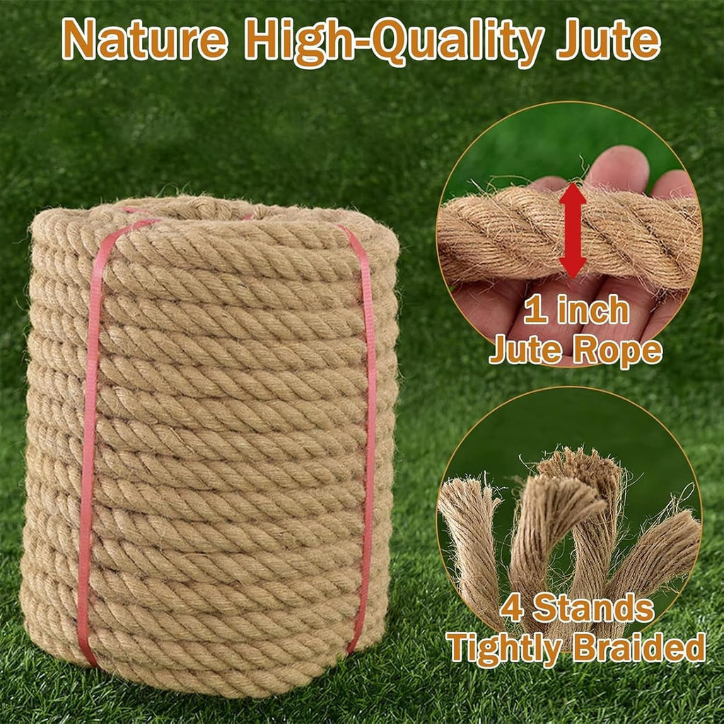 Upgraded Jute Rope, 1 Inch x 50 FT Manila Rope, Natural Jute Rope, Heavy Duty Hemp Rope for Docks,Railing, Climbing, Decorating