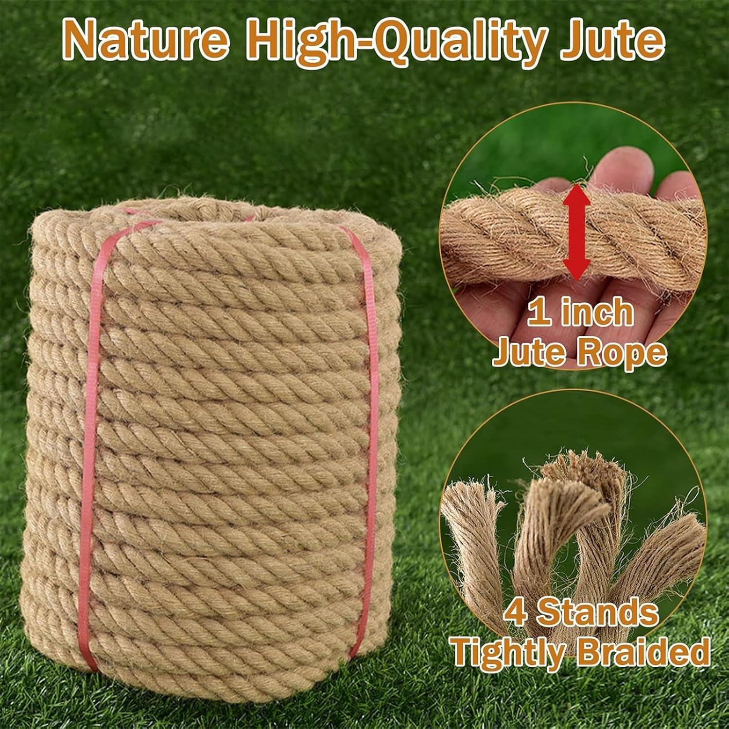 Upgraded Jute Rope, 1 Inch x 50 FT Manila Rope, Natural Jute Rope, Heavy Duty Hemp Rope for Docks,Railing, Climbing, Decorating