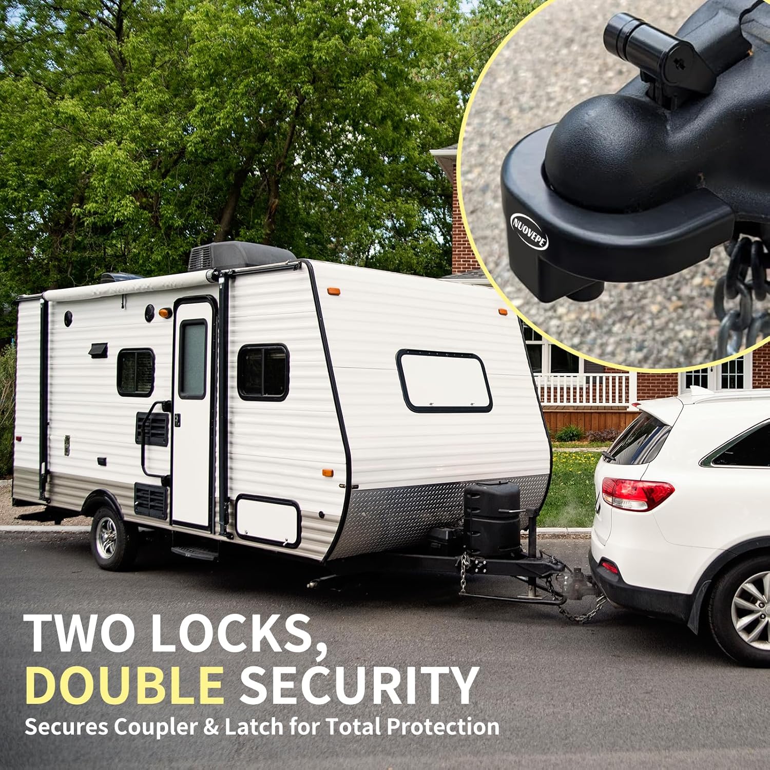 2 5/16Inch-Trailer-Hitch-Locks-Kit, Heavy Duty Anti Theft Trailer Tongue Lock, Reinforced Solid Steel Weatherproof Tow Coupler Lock, Trailer Locks Ball Hitch for RV, Camper, Cargo, Boat, Caravan