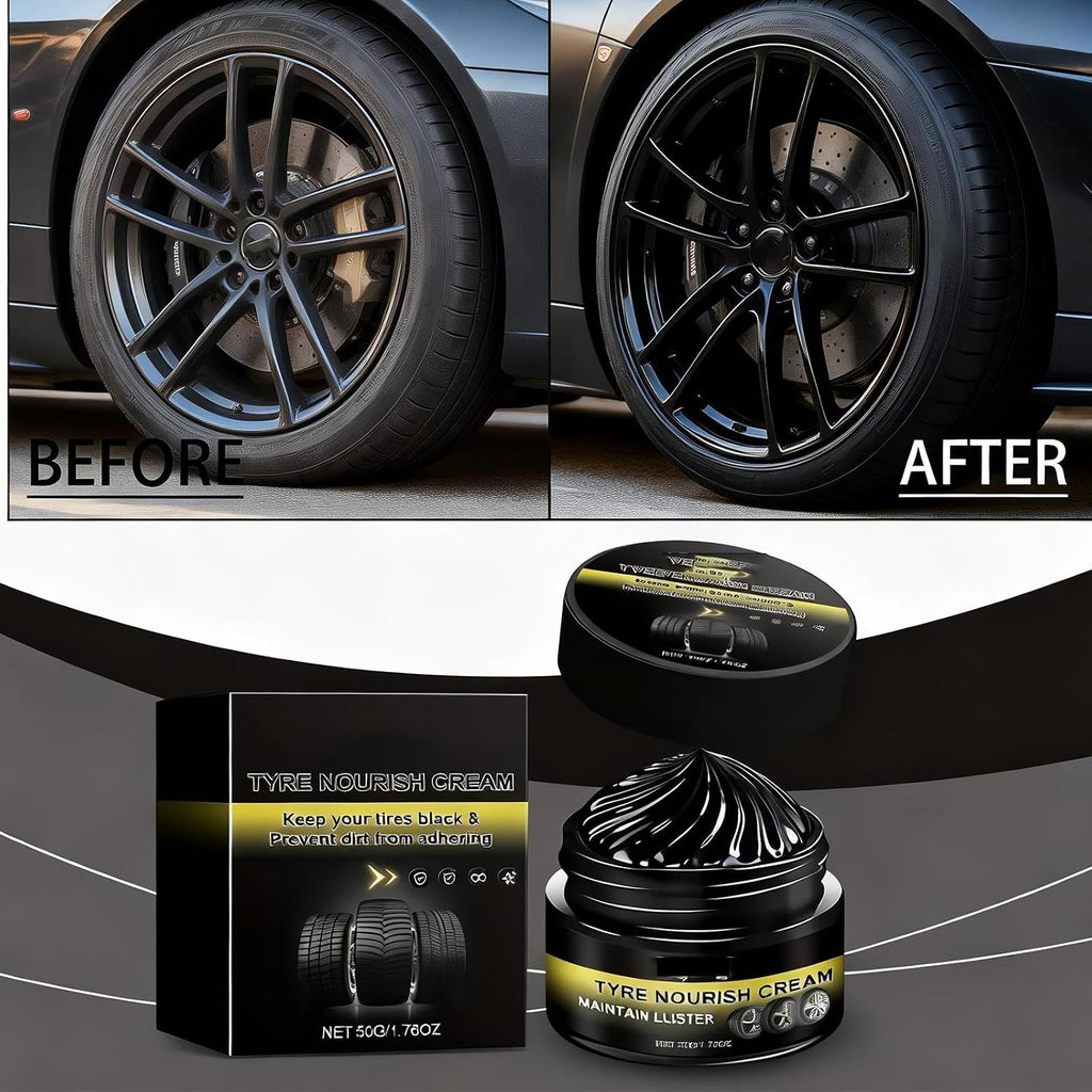 Tyre Nourish Cream Tire Shine Car Tire Retreading Wax Restores Black Gloss, Uv Protection and Waterproof Coating,Wheel Refurbishment Polish for Long-Lasting Shine and Clean Look (2pcs)