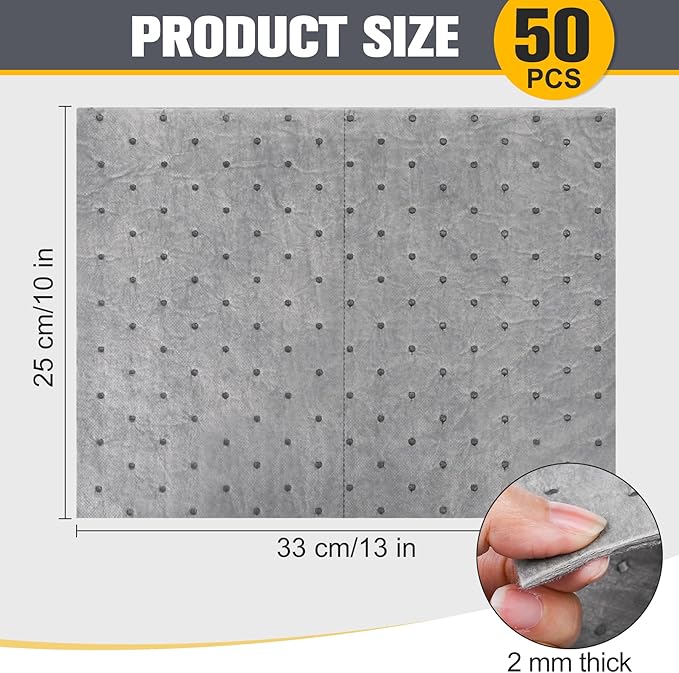 50PC Oil Absorbent Pads | 13"x10" Meltblown Polypropylene Mats, Hand-Tear Lines - Image 7