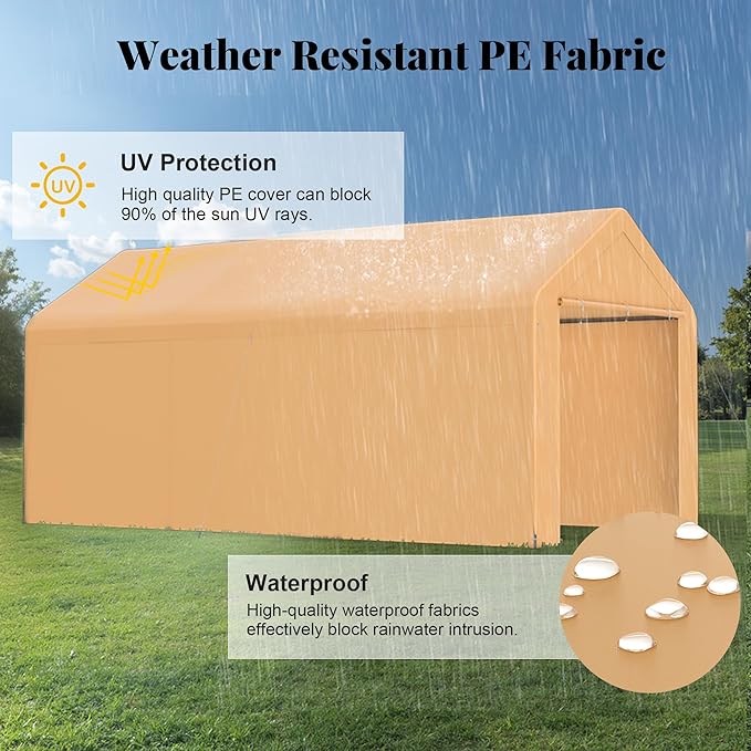 GOJOOASIS 10x20 Carport Heavy Duty Portable Garage Shelter Metal Car Canopy Tent - Image 4