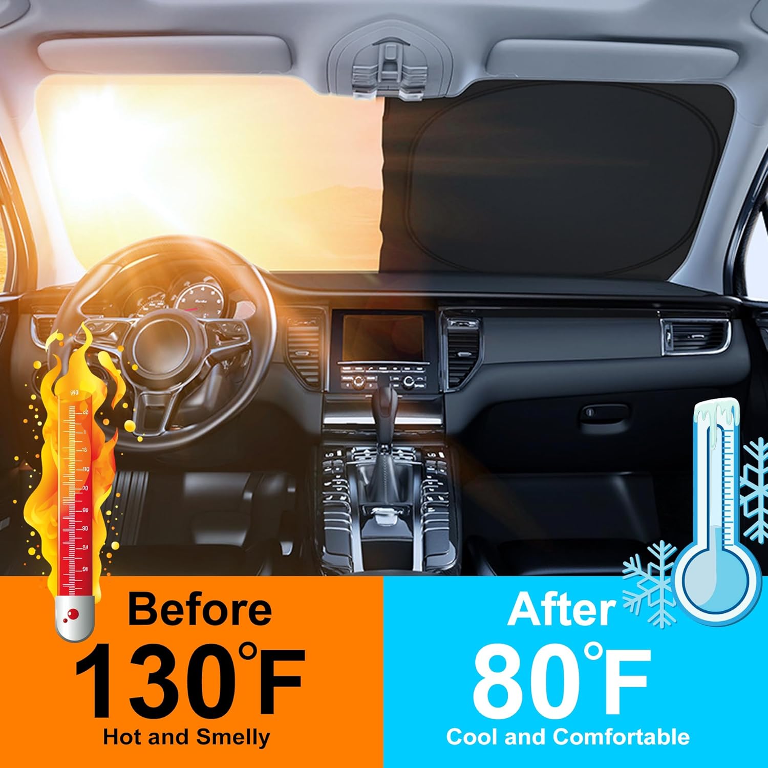 TINGLU Sun Shade for Toyota FJ Cruiser Sport Utility 2007-2014 Accessories Windshield Sun Shade Window Shade UV Rays Protection Sun Visor Cover with Steering Wheel Sunshade Storage Bag