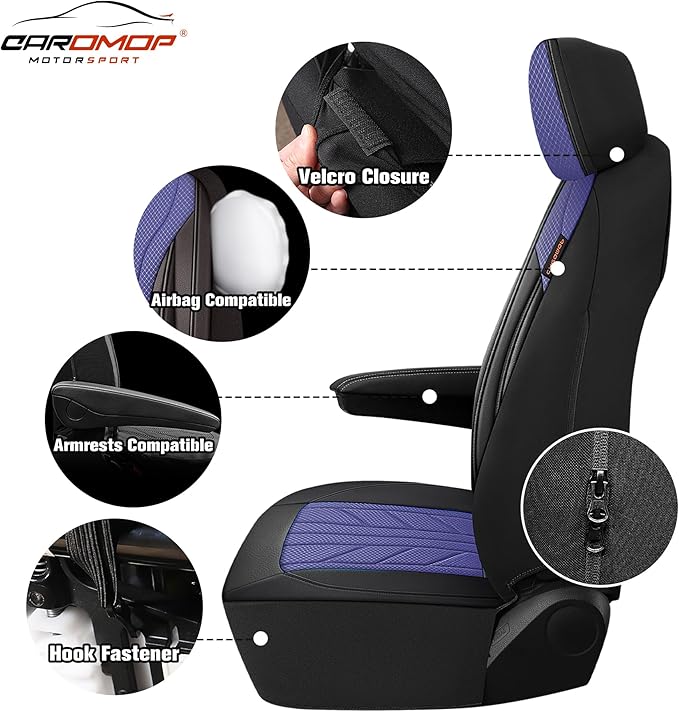 CAROMOP Luxury Faux Leather&Fabric Car Seat Covers Full Set - Image 3