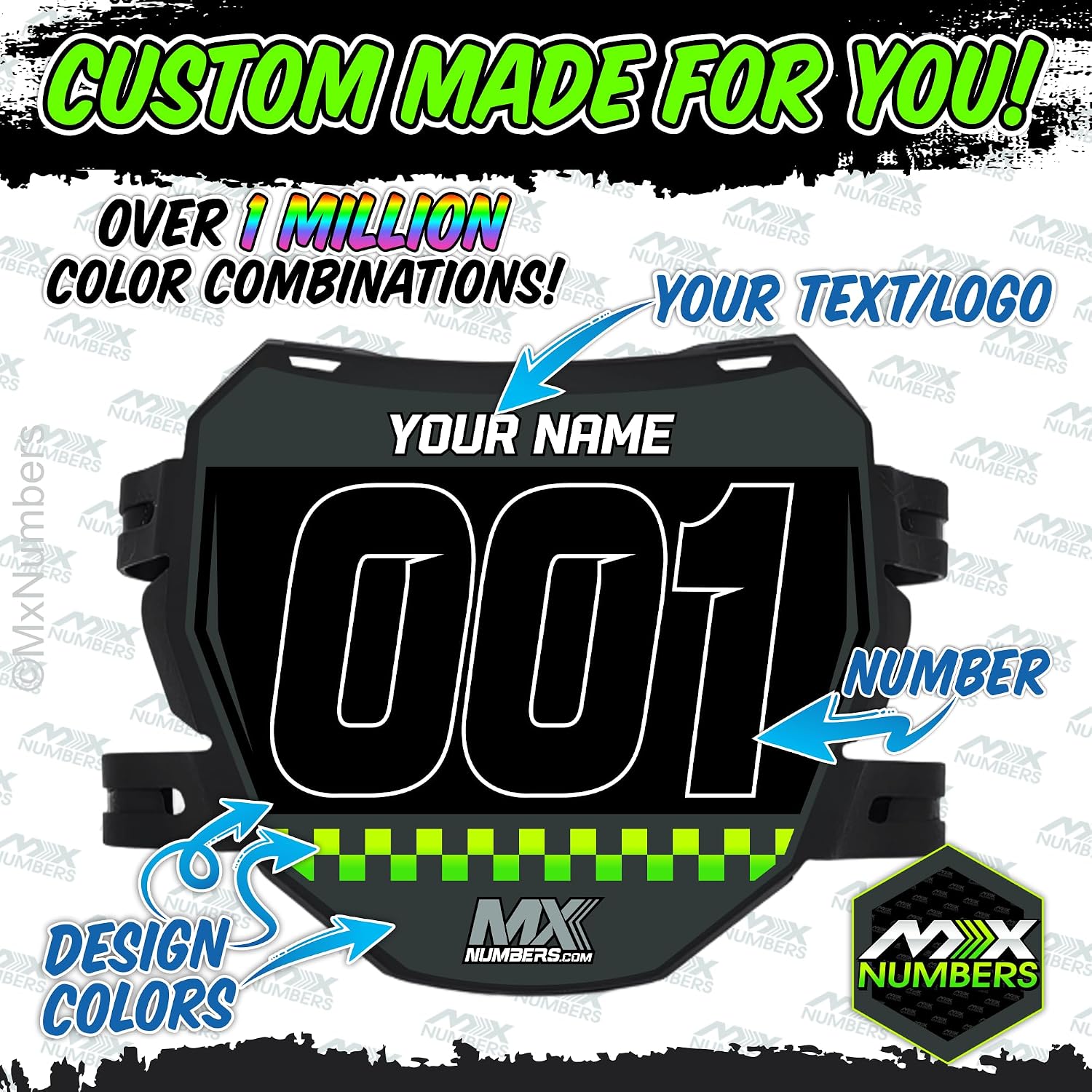 MxNumbers Custom ODI Downhill Plate Decal, Personalized Name Number and Colors, Race Graphics for Mountain and Electric Bikes