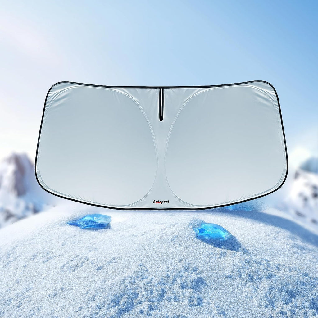 Windshield Sun Shade for Nissan Rogue 2021 2022 2023 2024 2025 2026 – Custom Fit Sun Shield with Mirror Cut‑Out, Blocks Heat & UV, Foldable with Storage Pouch - Nissan Rogue Windshield Sunshade