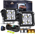 Nilight LED Pod Lights with Amber DRL 3.2 Inch Square 20W 2510LM Super Spot Beam w/ 16AWG Wiring Harness Kit Auxiliary Offroad Driving Ditch Light for Truck UTV ATV SUV 4x4