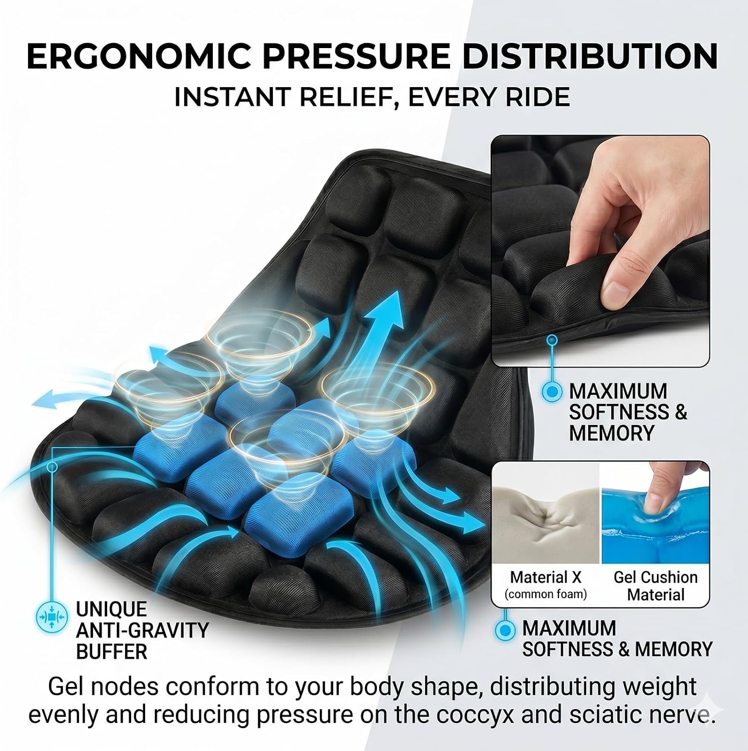 Motorcycle Seat Cushion for Kawasaki Vulcan 900 2006-2026, Breathable Shock Absorbing Non Slip Motorcycle Seat Pad with Ergonomic Groove Design, Comfort Seat Cover for Touring & Commuter Riders