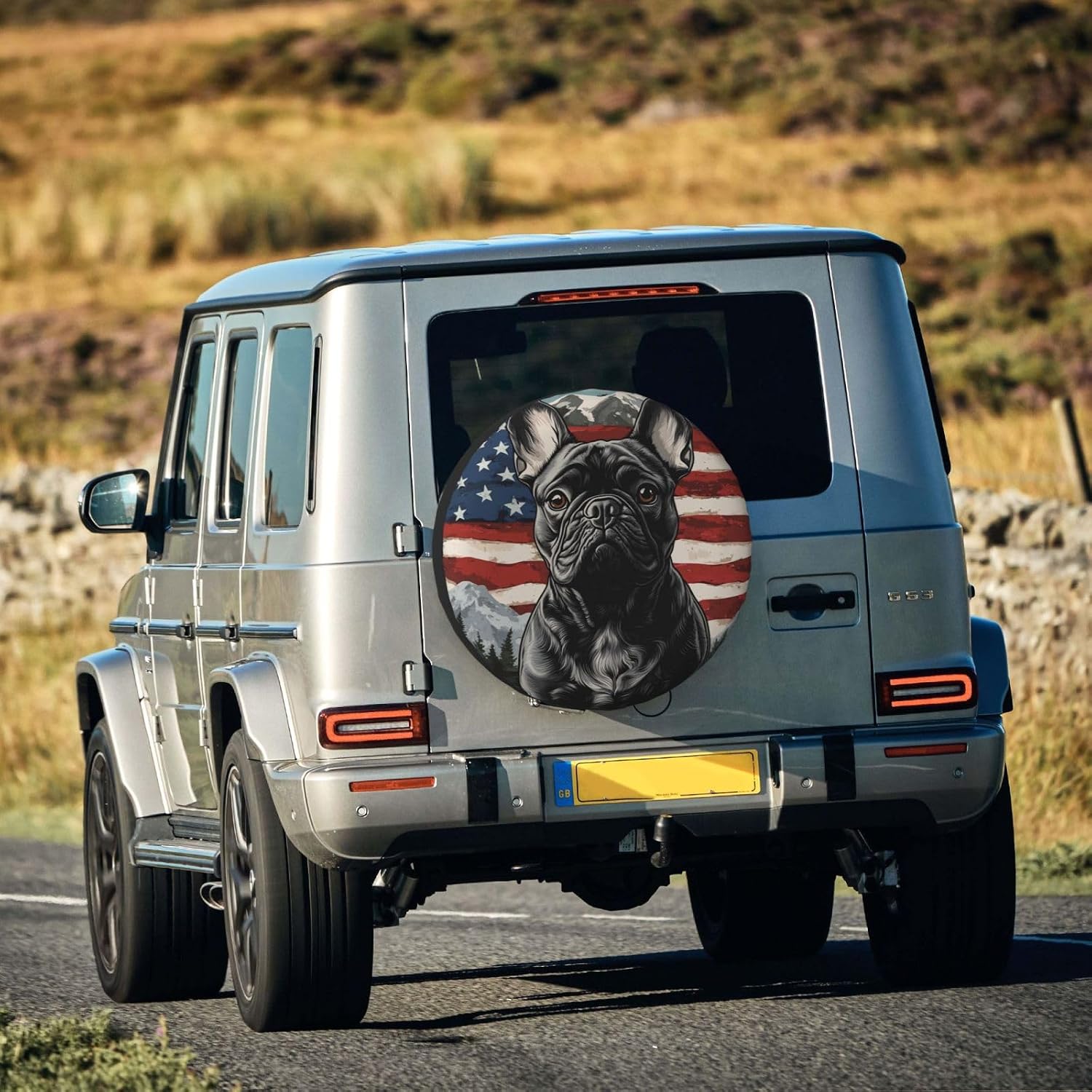 Spare Tire Cover for RV Camper, French Bulldog American Flag Tire Cover Protectors, Weatherproof Universal Wheel Cover for RV Travel Trailer Camper Truck 16in