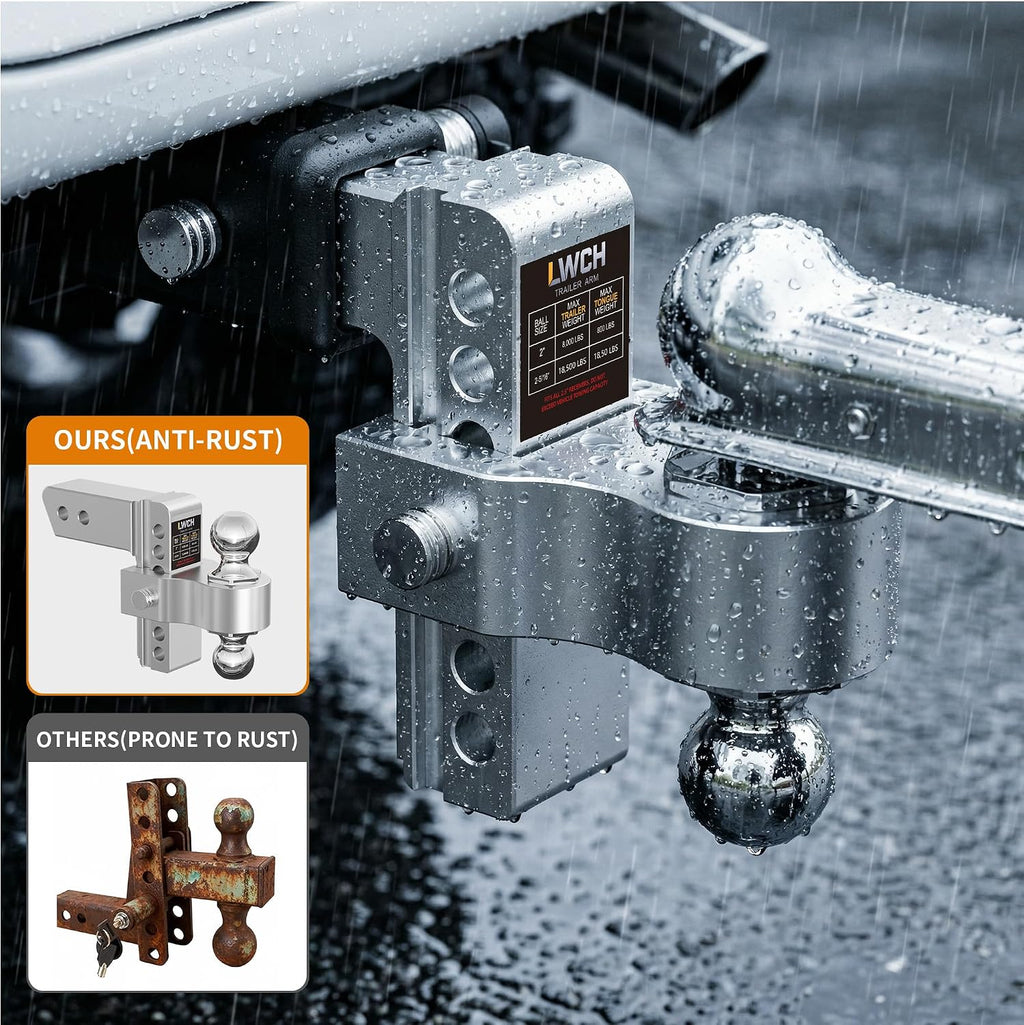 Adjustable Trailer Hitch, Fit 2.5 Inch Receiver, 18,500 LBS GTW, Heavy Duty Aluminum Drop Hitch with 2" & 2-5/16" Chrome Plated Steel Ball Mounts for Trucks, 6 Inch Drop/Rise, 2 Anti-Theft Pins