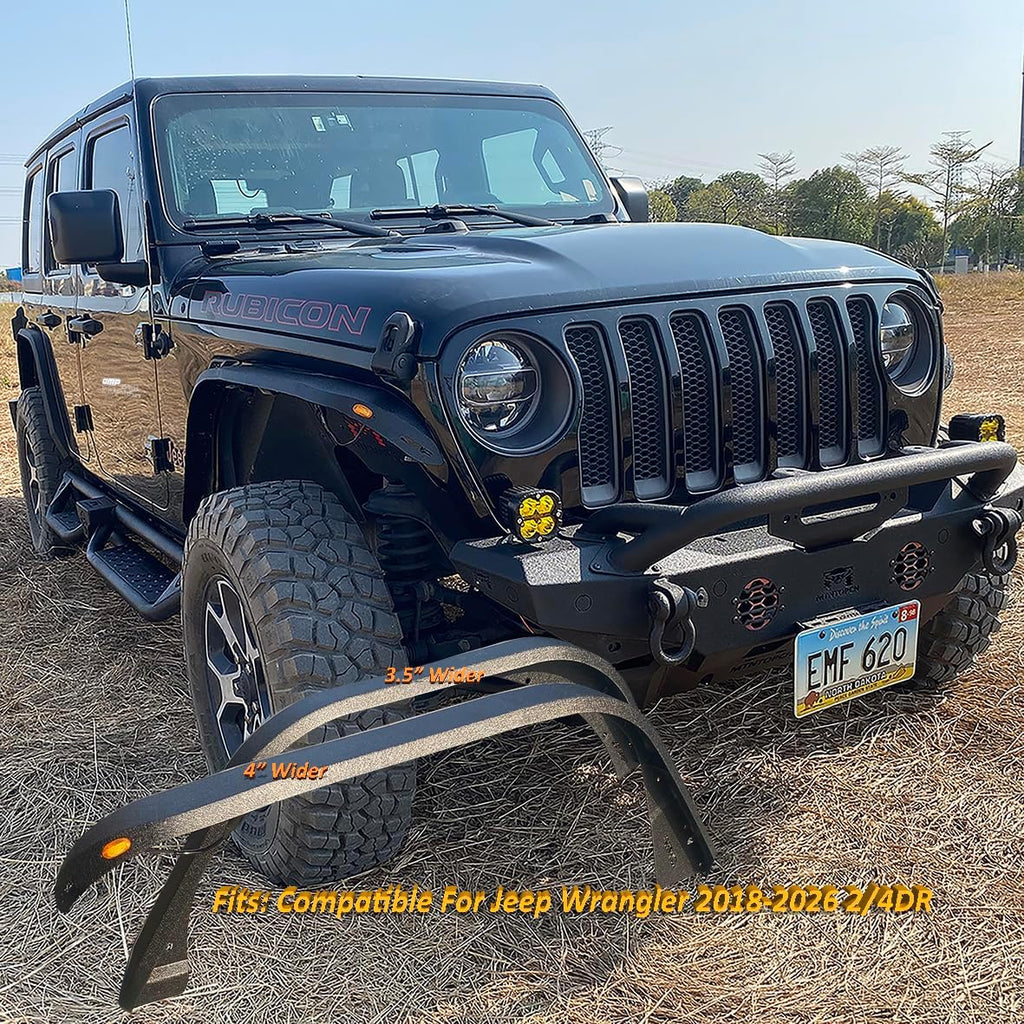OMP Offroad Steel Fender Flares Compatible for Jeep Wrangler (JL/JLU 2018-2026) | Desert Viper Blade Design –No-Drill Bolt-On | Crawling Moab Rocks (4" No Inner Liners)
