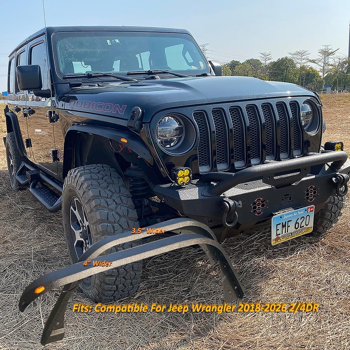 OMP Offroad Steel Fender Flares Compatible for Jeep Wrangler (JL/JLU 2018-2026) | Desert Viper Blade Design –No-Drill Bolt-On | Crawling Moab Rocks (4" No Inner Liners)