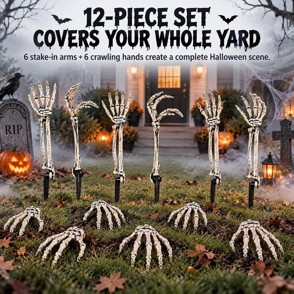 Halloween Decorations Outdoor, 12Pcs Skeleton Hands & Arm Yard Stake Set