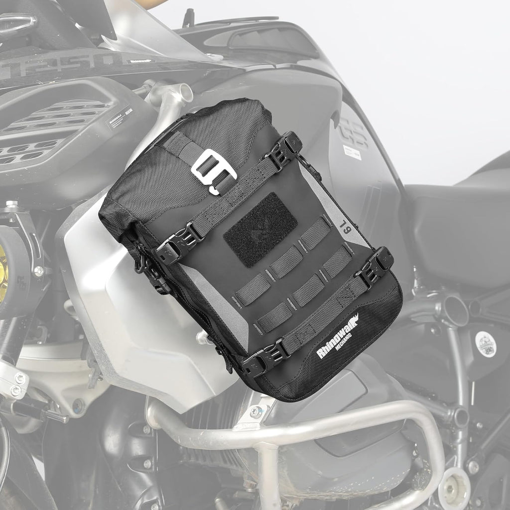 Rhinowalk Motorcycle Crash Bar Bag Waterproof 6L Motorcycle Frame Bag Saddle Bag Side Bag with Shoulder Strap (Black, 7L)