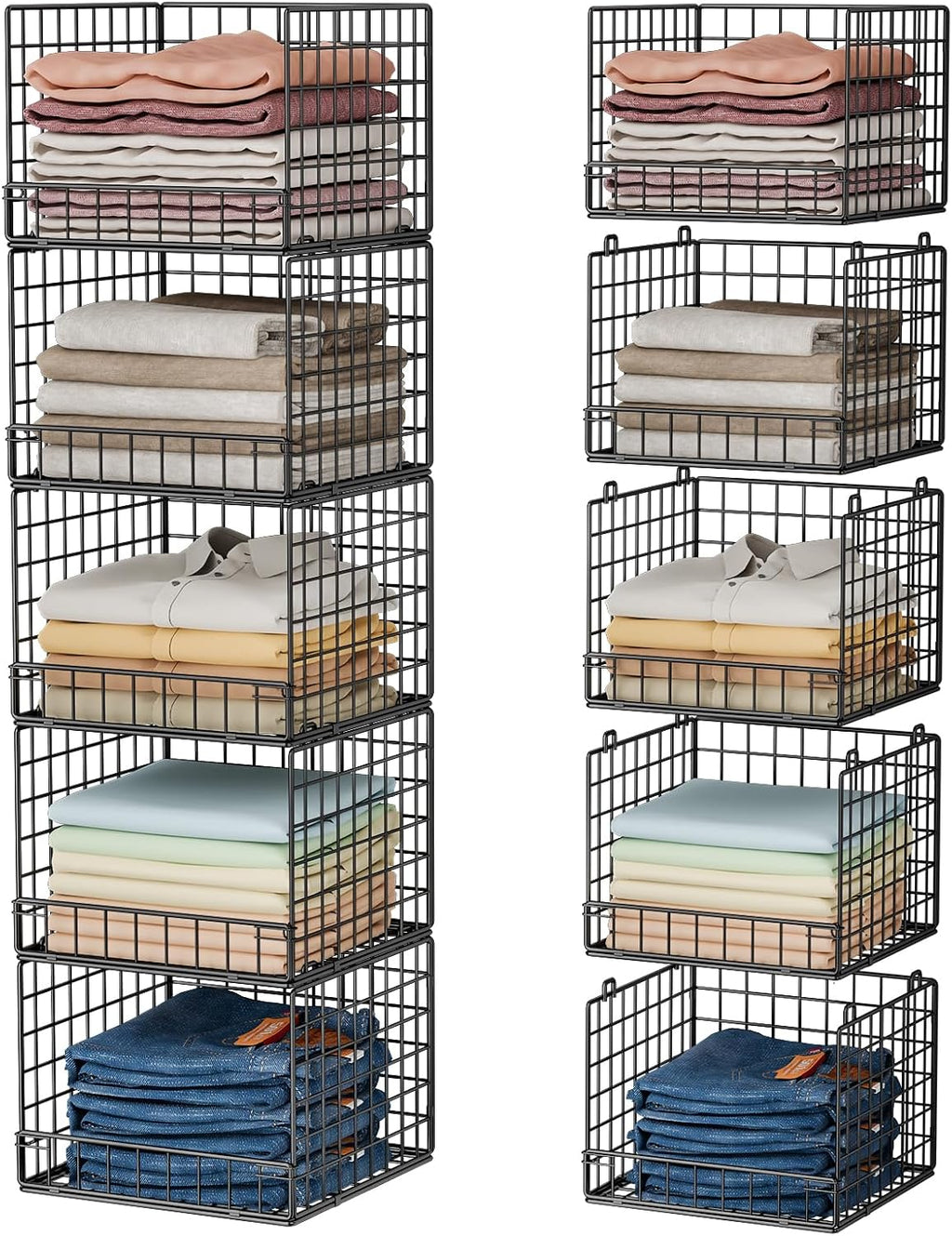 5-tier stackable closet organizers and storage baskets, closet, main product view