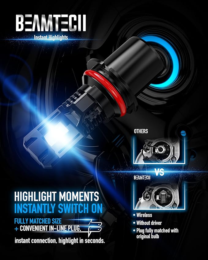 BEAMTECH Bulb, 9007 Fog Light Bulbs Powersports Light Bulb Fanless in Line - Image 2