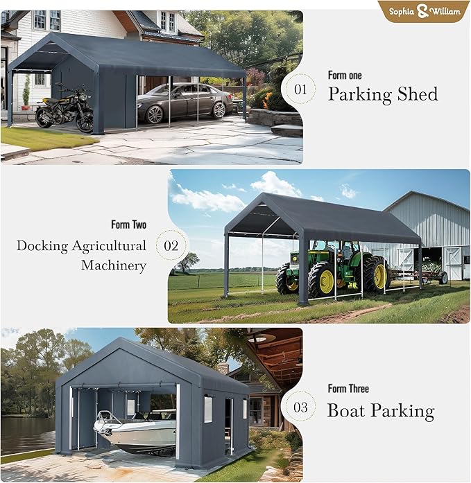 Sophia & William Carport Storage Shed 13x24 ft Portable, Heavy Duty Car Port - Image 5