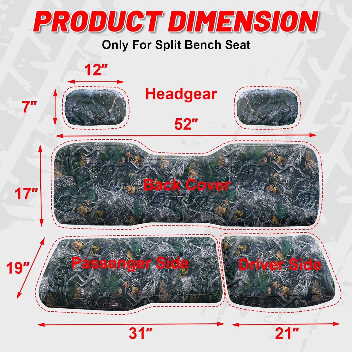 StarknightMT Full Back Seat Covers with Headrest Covers Compatible with Polaris Ranger 1000 / XP 1000 (2018-2027) – Heavy-Duty UTV Bench Seat Protectors, Camouflage