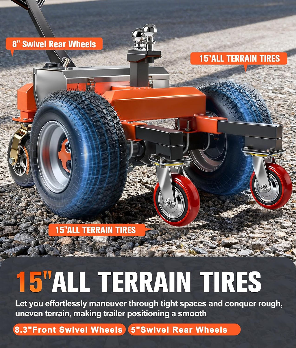 Electric Trailer Dolly, 7500 Lbs Max Trailer Weight, All-Terrain 6-Wheel Anti-Tip Design & Handheld Reverse/Drive/Brake, 2“ & 4“Ball Hitch Mount for RVs, Car Trailers, Campers (Orange)