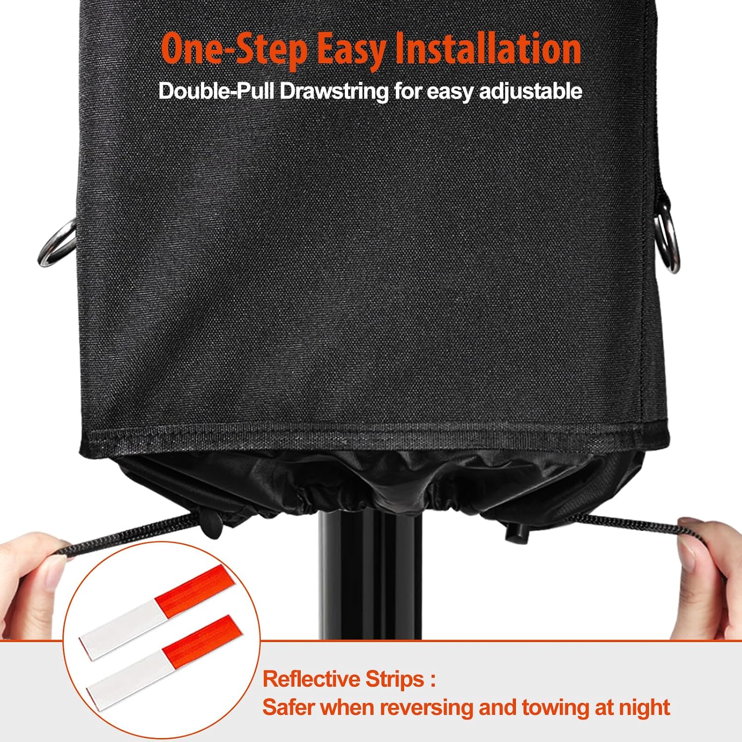 RV Electric Tongue Jack Cover with D Rings - 600D Oxford Fabric Universal Trailer Electric Tongue Jack Protective - Heavy-Duty Waterproof Hitch Cover for Outside RV Parts Camper Accessories