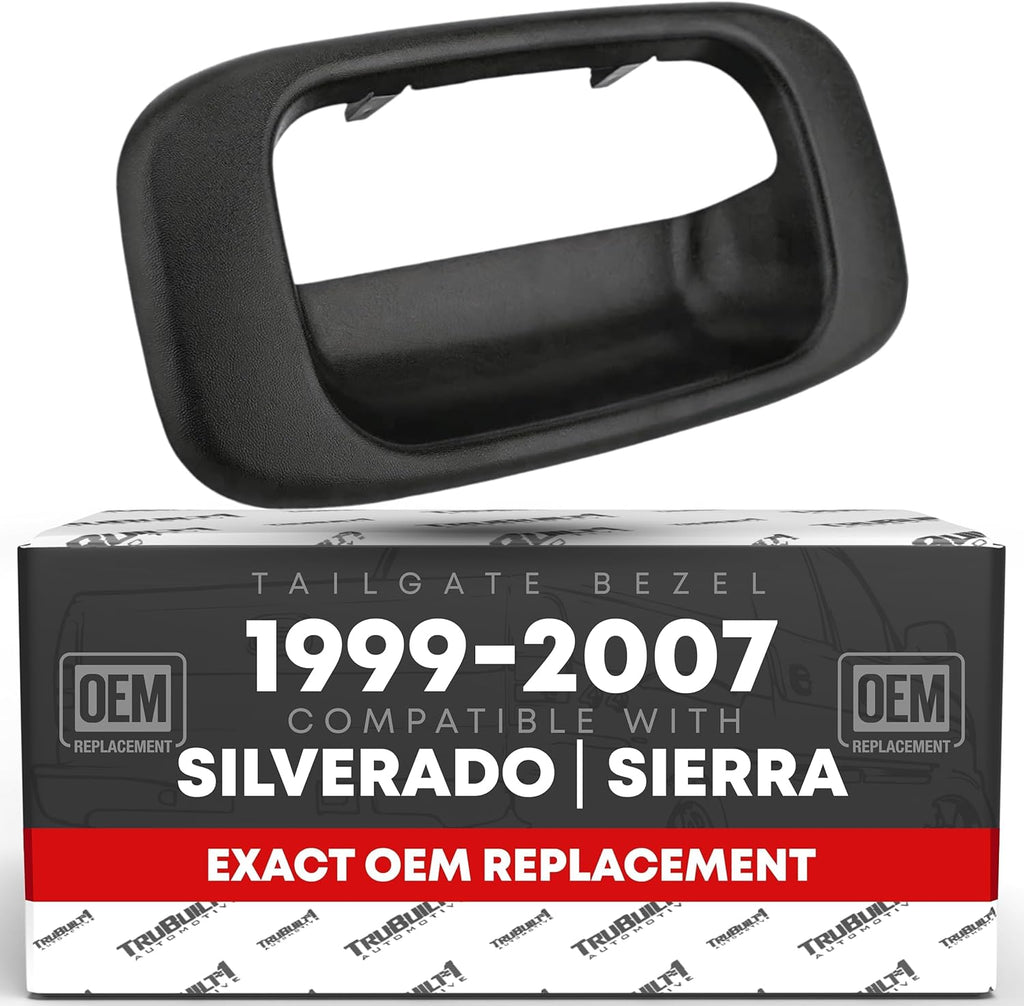 Tailgate Handle Bezel Trim - Compatible with 1999-2007 Chevrolet Silverado 1500, Silverado 2500, 01-07 Silverado 3500; 99-07 GMC Sierra 1500, Sierra 2500, 01-07 Sierra 3500 - Black - OEM 15228539