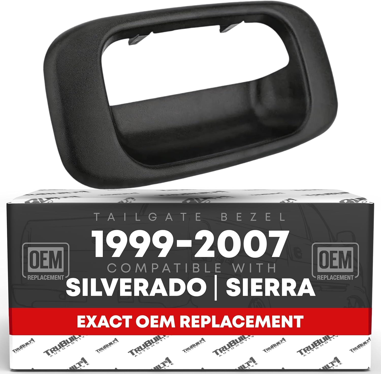 Tailgate Handle Bezel Trim - Compatible with 1999-2007 Chevrolet Silverado 1500, Silverado 2500, 01-07 Silverado 3500; 99-07 GMC Sierra 1500, Sierra 2500, 01-07 Sierra 3500 - Black - OEM 15228539