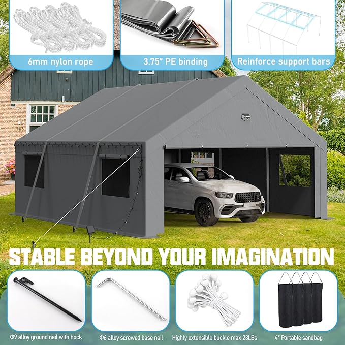 20x20 Carport Canopy, Heavy Duty Car Port, Portable Car Ports Garage - Image 3