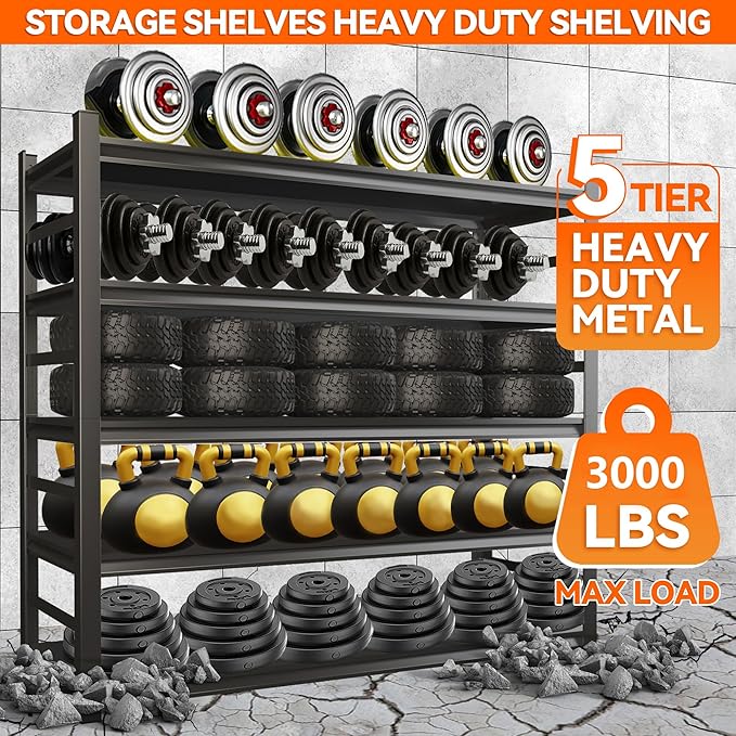 Adjustable 5-Tier Garage Shelving, Heavy Duty Steel Storage Shelves, High Load - Image 4