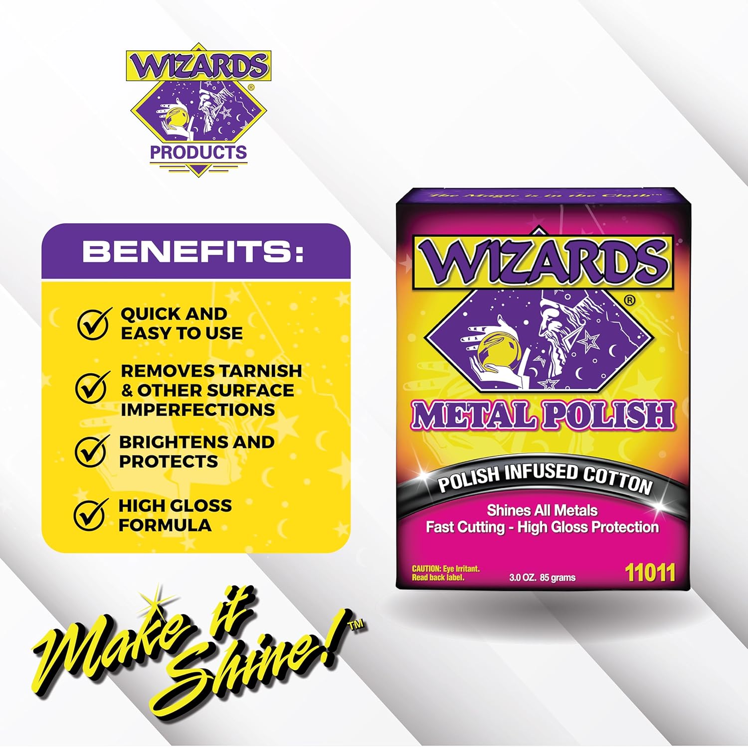 Wizards Metal Polish 3 oz - Polish-Infused Cotton Brightener for Chrome Cleaner and Polished Aluminum, Brass, Nickel, Stainless Steel, Coated Wheels, and Motorcycle Restoration, Trusted Since 1986