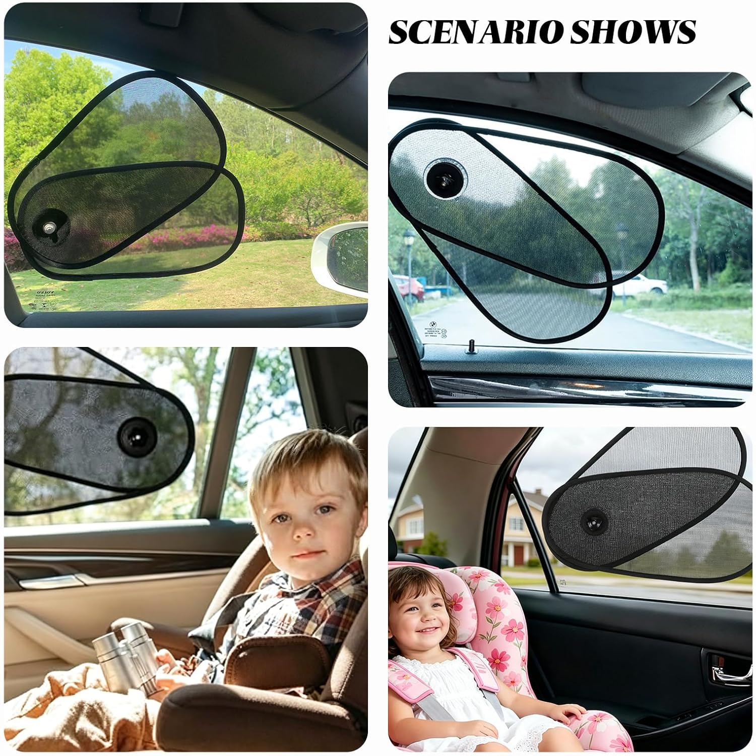 2 PCS Car Window Shades for Baby, 15.75" × 8.27" Rotatable Side Window Sun Shade, Mesh Sun Blocker with Suction Cups, Fits Driver/Passenger/Rear Windows