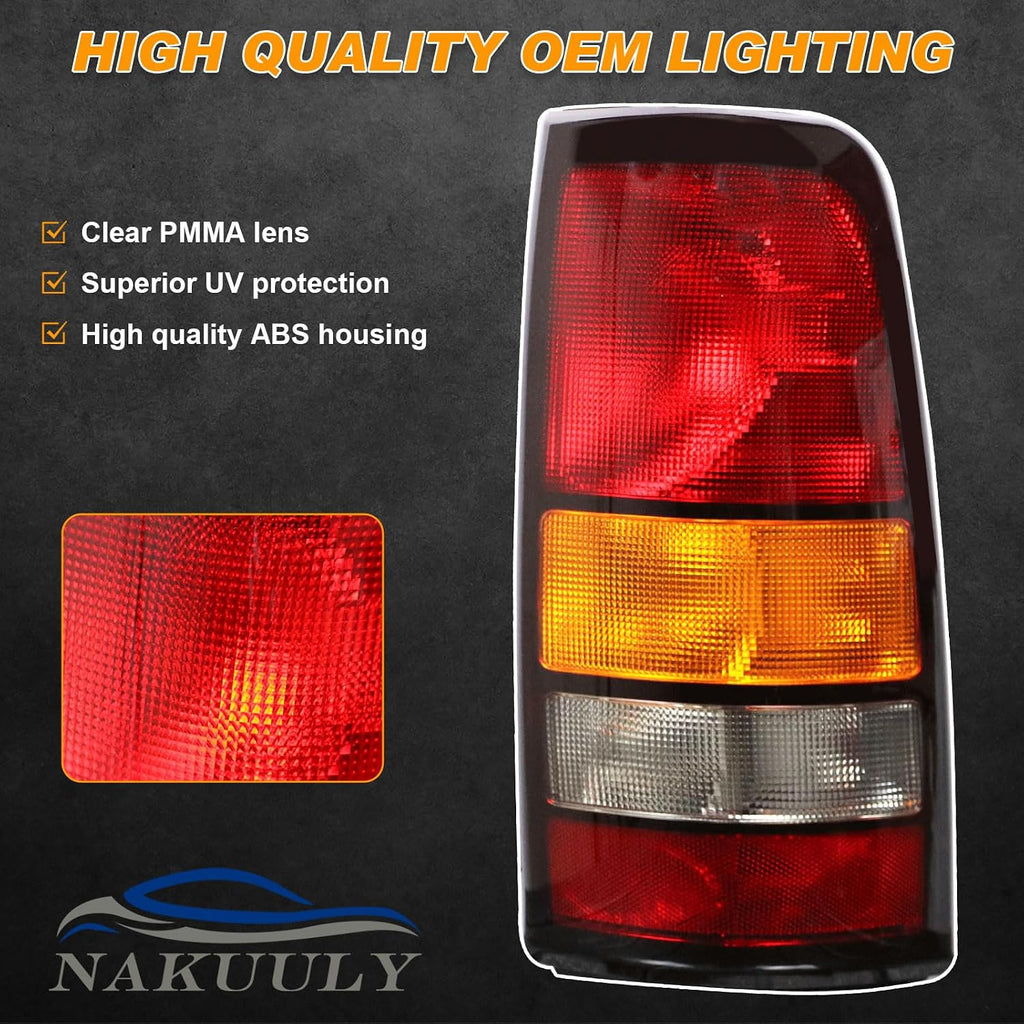 Tail Lights Compatible With 1999-2002 Chevy Silverado 1999-2006 GMC Sierra 1500 2500 3500 1500 HD 2500HD Driver and Passenger Side Taillights Rear Lamp without Bulb (Black Border)