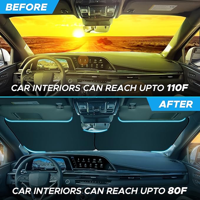 2 Piece Car Windshield Sun Shade Foldable | Durable Polyester Windshield - Image 6